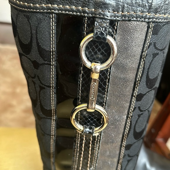 Coach ROCHELLE Pull on Signature Canvas Leather Black Riding Boots - Picture 3 of 16